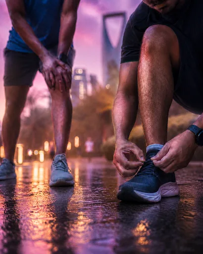 مجموعة يركضون وقت الشروق