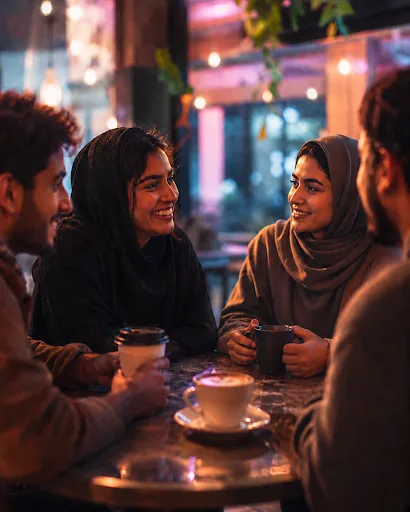 أصدقاء يتواصلون على فنجان قهوة